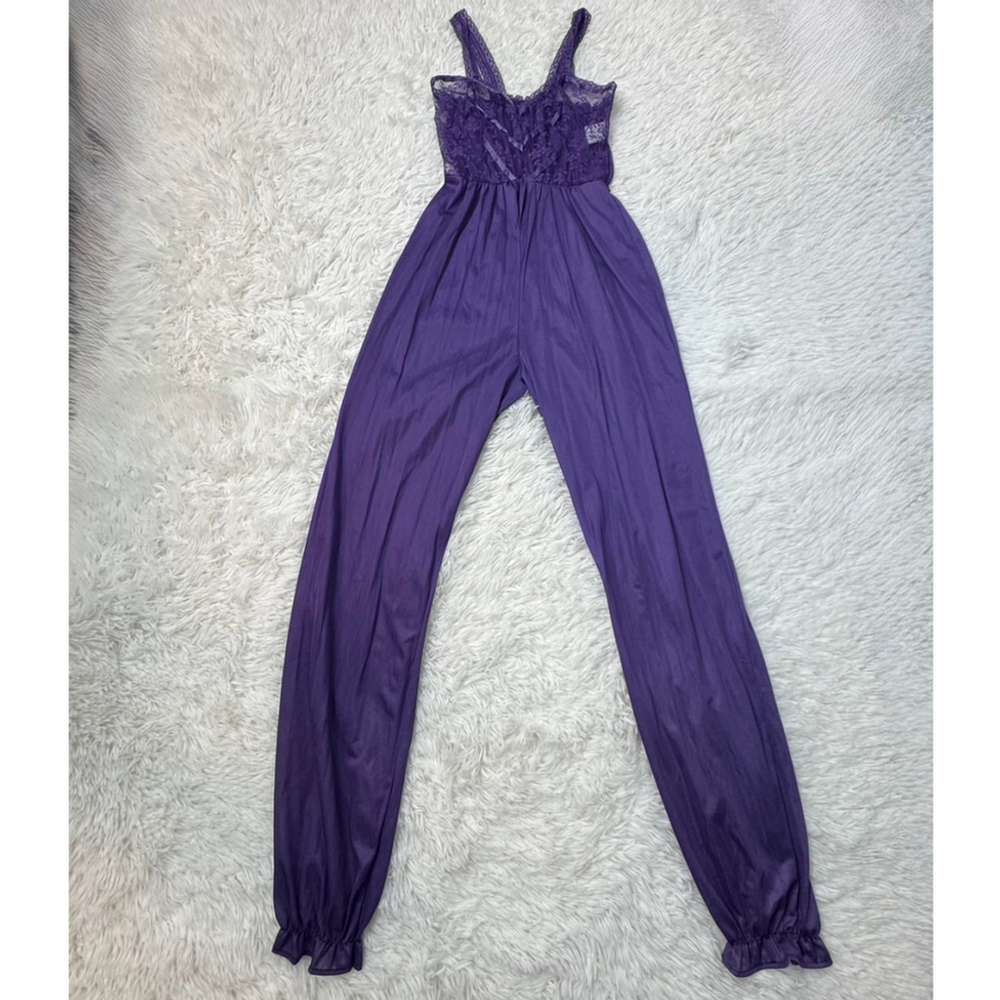 Vintage Purple Lace Jumpsuit Nylon Sheer Wide Leg 70s Disco Boho Made USA M - Picture 3 of 13